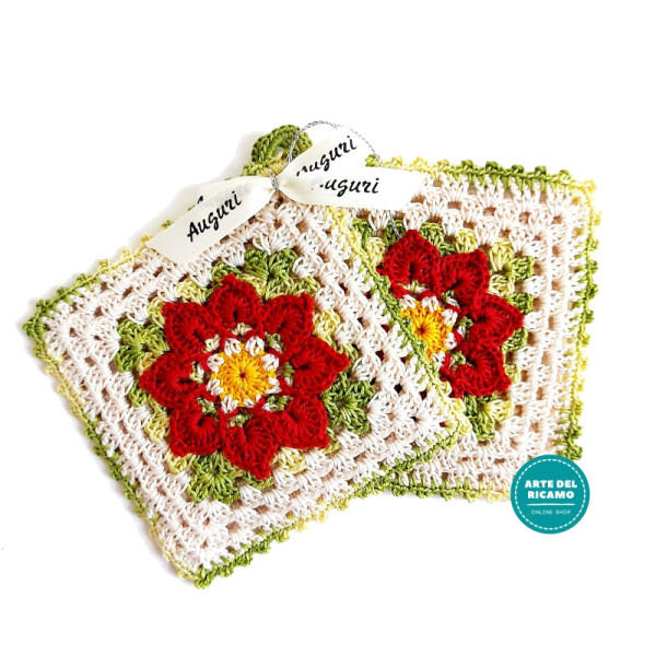 Christmas Crochet Potholder - Poinsettias